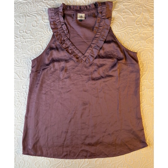 CAbi Tops - Cabi 4357 Women Dusty Plum Satin Ruffle V-Neck Sleeveless Blouse Medium